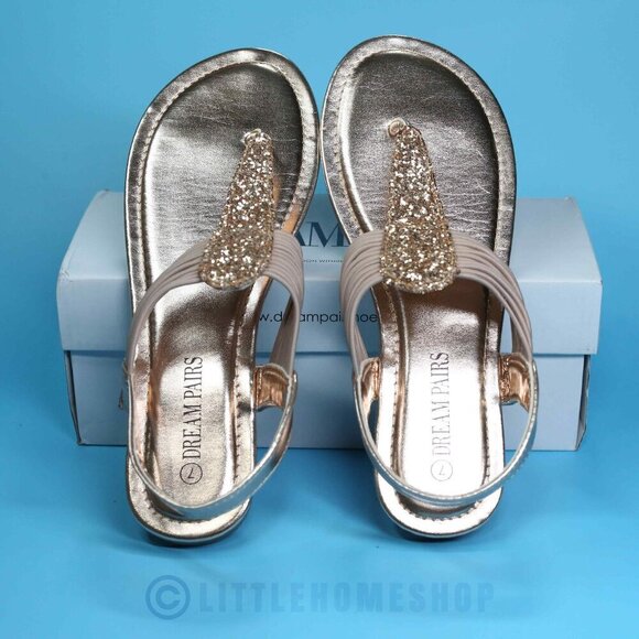 Like New!  Dream Pairs Champagne Gold Metallic Thong Sandal, Size 7 - Picture 5 of 11